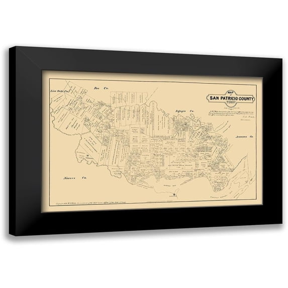 Walsh 24x17 Black Modern Framed Museum Art Print Titled - San Patricio County Texas - Walsh 1879