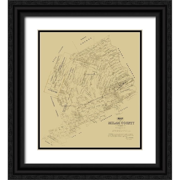 Walsh 26x30 Black Ornate Wood Framed with Double Matting Museum Art Print Titled - Milam County Texas - Walsh 1879