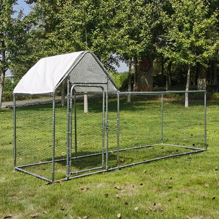 Walsport 10ft Large Walk-in Outdoor Metal Chicken Coop Poultry Cage Hen House w/Chicken Run Cover for Farm