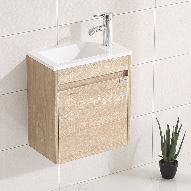 Walsport 16" Wall-Mount Bathroom Vanity Cabinet with Sink,Basin,Faucet ...