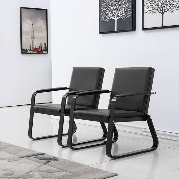 Walsport 2 Seats Classic Design Guest Sofa Waiting Room Bench Visitors Comfortable PVC Leather Chair for Airport Waiting Business Office Reception Room, Black