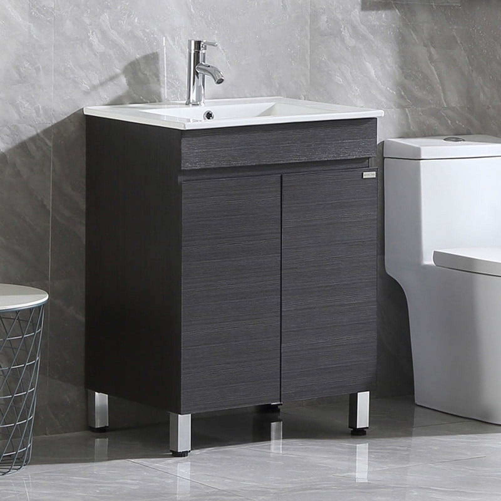 Walsport 24" Bathroom Vanity Set with Sink Combo Cabinet,Modern Freestanding Sink Cabinet,Bathroom Vanity Cabinet with Ceramic Vessel Sink,Faucet and Drain,Black