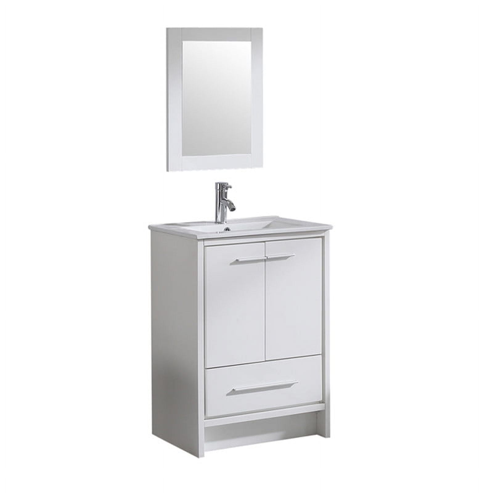 Walsport 24" Luxurious Bathroom Vanity with Ceramic Sink and Countertop and Mirror and Faucet,Double Door Stand Floor Cabinet Bathroom Storage Vanity with Pop Up Drain,White