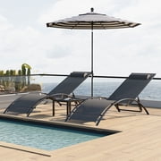 Walsport 2Pcs Teslin Recliners Aluminum Outdoor Lounge Chair with a Coffee Table for Patio BeachGray