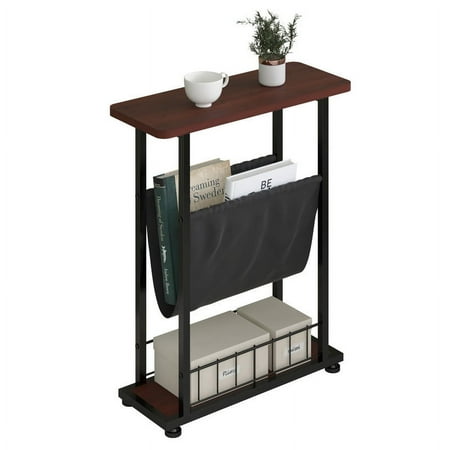 Walsport 3 Tier Side Table with Magazine Holder, Industrial End Table with Open Storage, Wooden Bedside Table, Nightstand for Living Room, Bedroom, Small Spaces, Easy Assembly, Walnut Brown