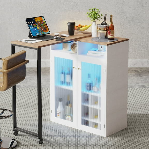 Walsport (40”)Rotating Wine Cabinet Storage Wine Cooler With Power Outlets Angle Adjustable Cabinet Dining Room, Living Room(White)