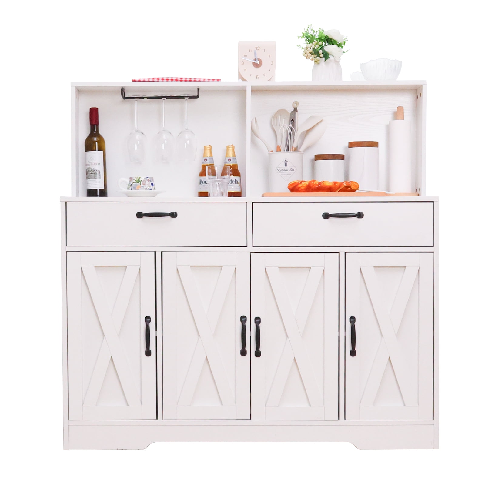 Walsport 47'' Coffee Bar Cabinet - Farmhouse Sideboard Buffet Cabinet with Storage - Kitchen Pantry Storage Cabinet with Doors and Shelves for Dining Room, Living Room, Kitchen (White))
