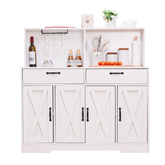 Walsport 47'' Coffee Bar Cabinet - Farmhouse Sideboard Buffet Cabinet with Storage - Kitchen Pantry Storage Cabinet with Doors and Shelves for Dining Room, Living Room, Kitchen (White))