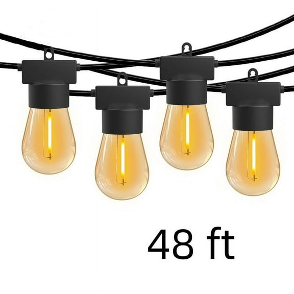Walsport 48FT LED Outdoor String Lights with Edison Shatterproof Bulbs,Outdoor Hanging Lights,Lamp string for Patio Garden Gazebo Bistro Cafe Backyard