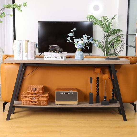 Walsport 63 Inch Console Table Sofa Table, 2-Tier Sofa Table for Hallway,Entryway,Living Room(Oak)