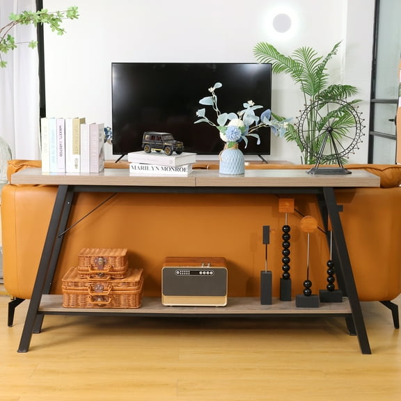 Walsport 63 Inch Console Table Sofa Table, 2-Tier Sofa Table for Hallway,Entryway,Living Room(Oak)