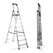 Walsport Aluminum 8 Step Ladder,Folding Step Stool, Lightweight Aluminum Foldable Ladder with Convenient Handgrip, Stepladders with Anti-Slip and Wide Pedal,330 lbs Capacity, Silver