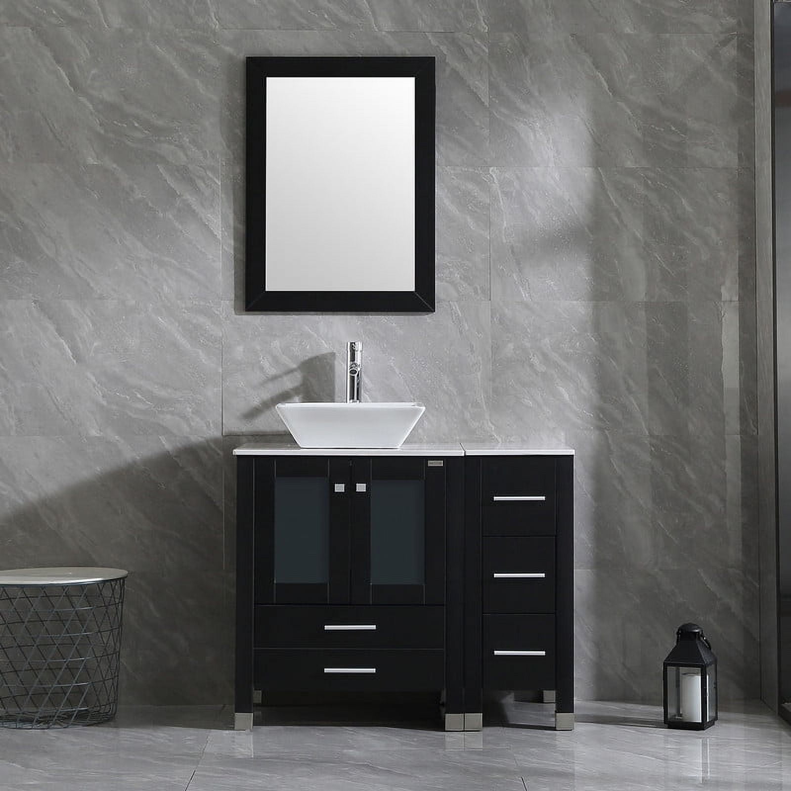 Walsport Bathroom Vanity,36" Stand Pedestal Bathroom Cabinet Top Square Ceramic Vessel Sink Faucet Drain Combo with Mirror Vanities Set,Black