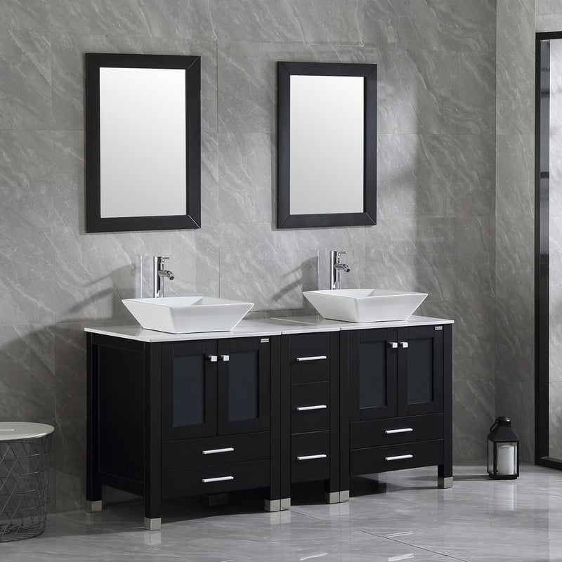 Walsport Bathroom Vanity,60" Stand Pedestal Bathroom Cabinet Top Square Ceramic Vessel Sink ...