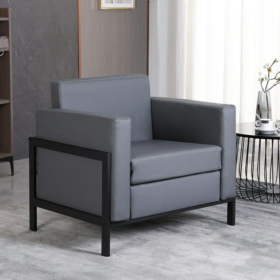 Walsport Faux Leather Reading Accent Chair with Metal Frame,Upholstered Wide Armchair, Single Sofa Chair for Living Room,Bedroom(Gray)