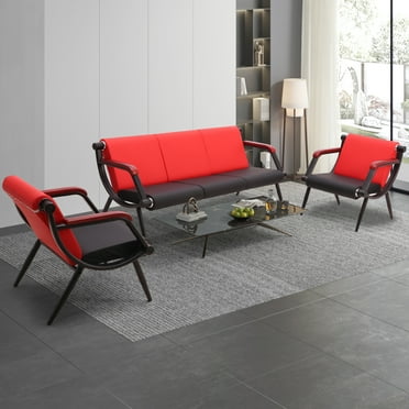 Walsport Faux Leather Waiting Room Chair Reception Sofa with Metal Frame