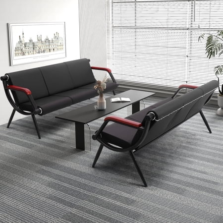 Walsport Faux Leather Waiting Room Chair Reception Sofa with Metal Frame