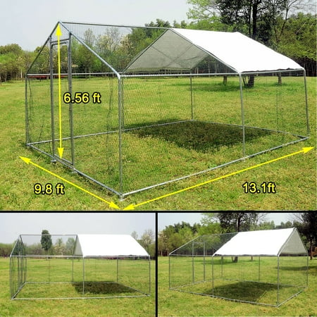 Walsport Large 13x10ft Outdoor Chicken Coop Pets Crate Run Backyard Vegetable Raise Metal Cage for Yard Pens Protector with Cover