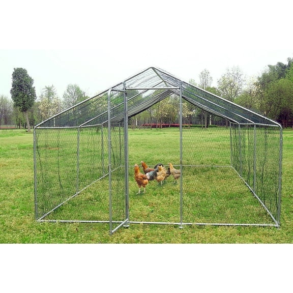 Walsport Large Chicken Coop Walk-in Pets Cage 10x20 ft Metal Wire Enclosur with Cover Run Backyard Pens