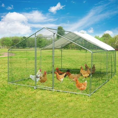 Walsport Large Chicken Run 10x10 ft Walk in Coop for Poultry Dog Rabbit Hen Cage Pen Metal Door