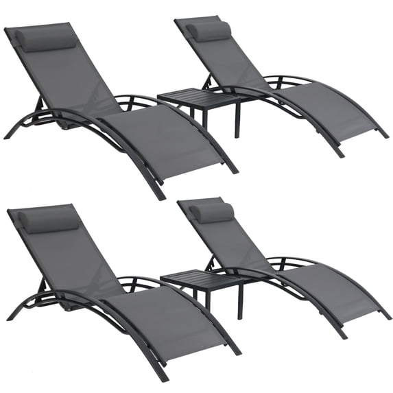 Walsport Set of 4pcs Outdoor Aluminum Patio Chaise Lounge Chairs, Patio Lounge Chair with End Table&Headrest,Suitable for Poolside, Balcony,Backyard(Grey)