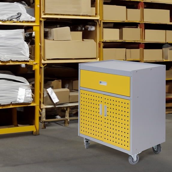 Walsport Tool Box with Drawer,30"Multi-Purpose Tool Chest Organizer with Wheels for Garage,Warehouse(Yellow)