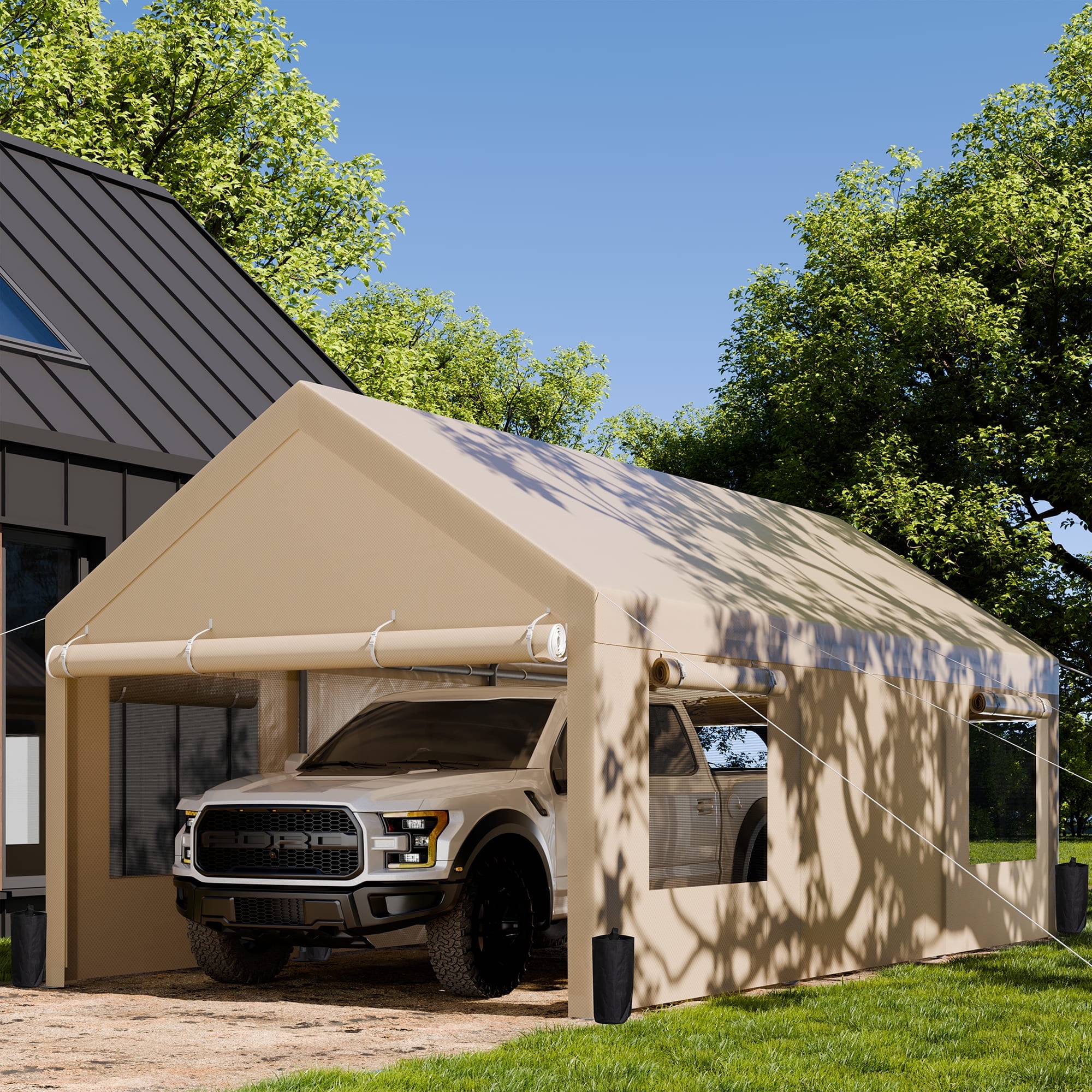 Walmart Coupons of Walsunny 12x20 ft Heavy Duty Carport Canopy, Auto Shelter Tent with Removable Sides & Doors, Outdoor Portable Garage