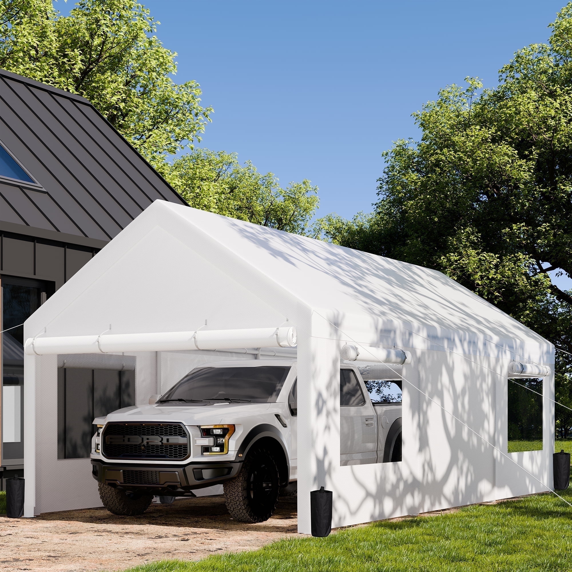 Walsunny 12x20 ft Heavy Duty Outdoor Metal Carport Tent Shelter with ...