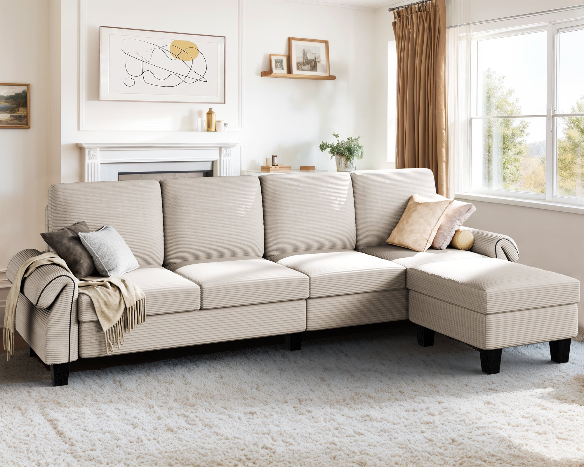 Walsunny 110" Sectional Couch Convertible L Shaped Couch with Reversible Chaise Sectional Sofa