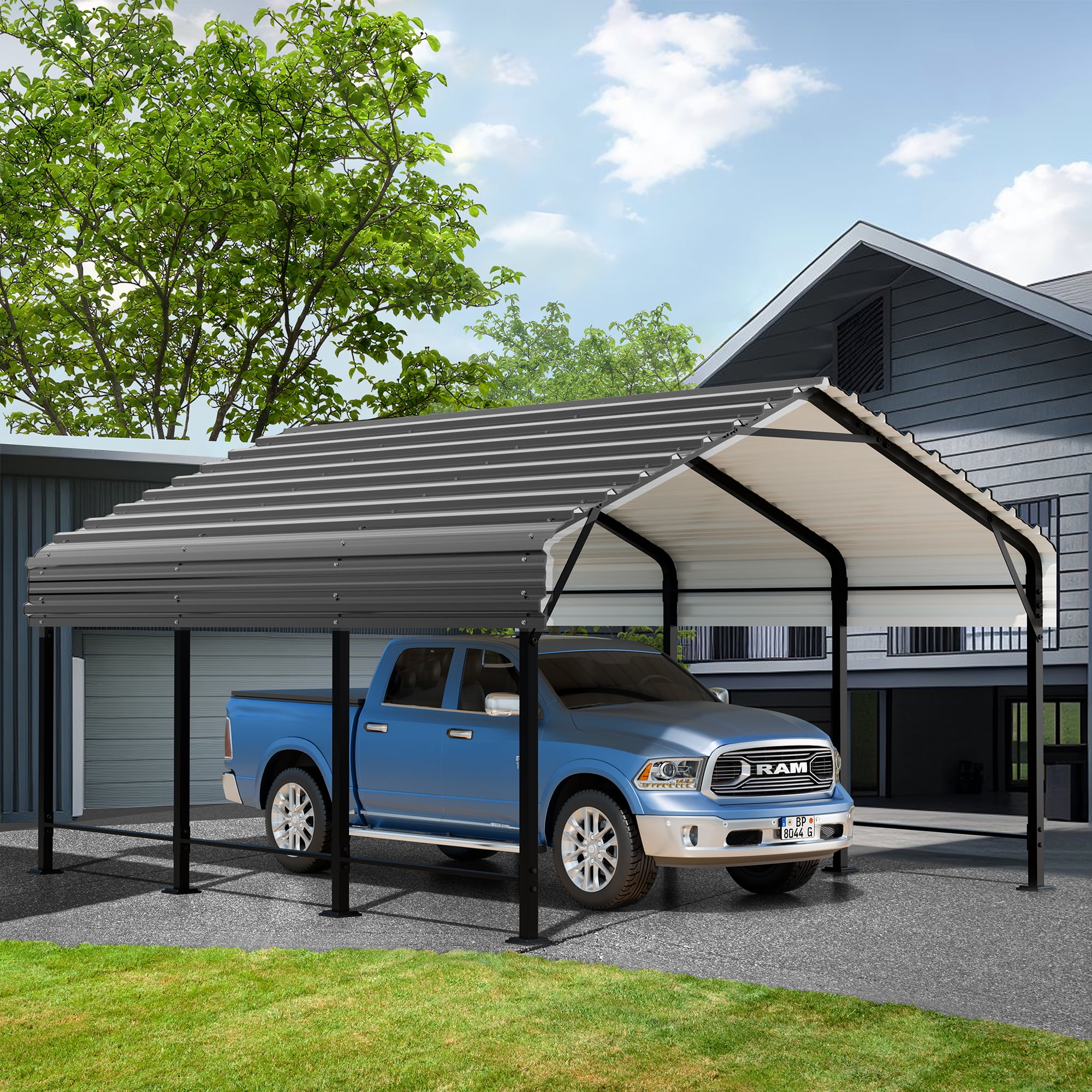 Walsunny 12X15 ft Carport Heavy Duty Carport Canopy with Galvanized Steel Roof and Frame Metal Carport Upgraded Extra Large Garage