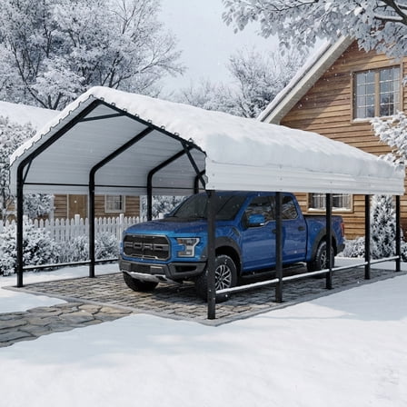 Walsunny 12X20 FT Carport, Outdoor Heavy Duty Carport Canopy with Galvanized Steel Roof, Metal Carport Extra Large Garage Car Storage Shelter, White