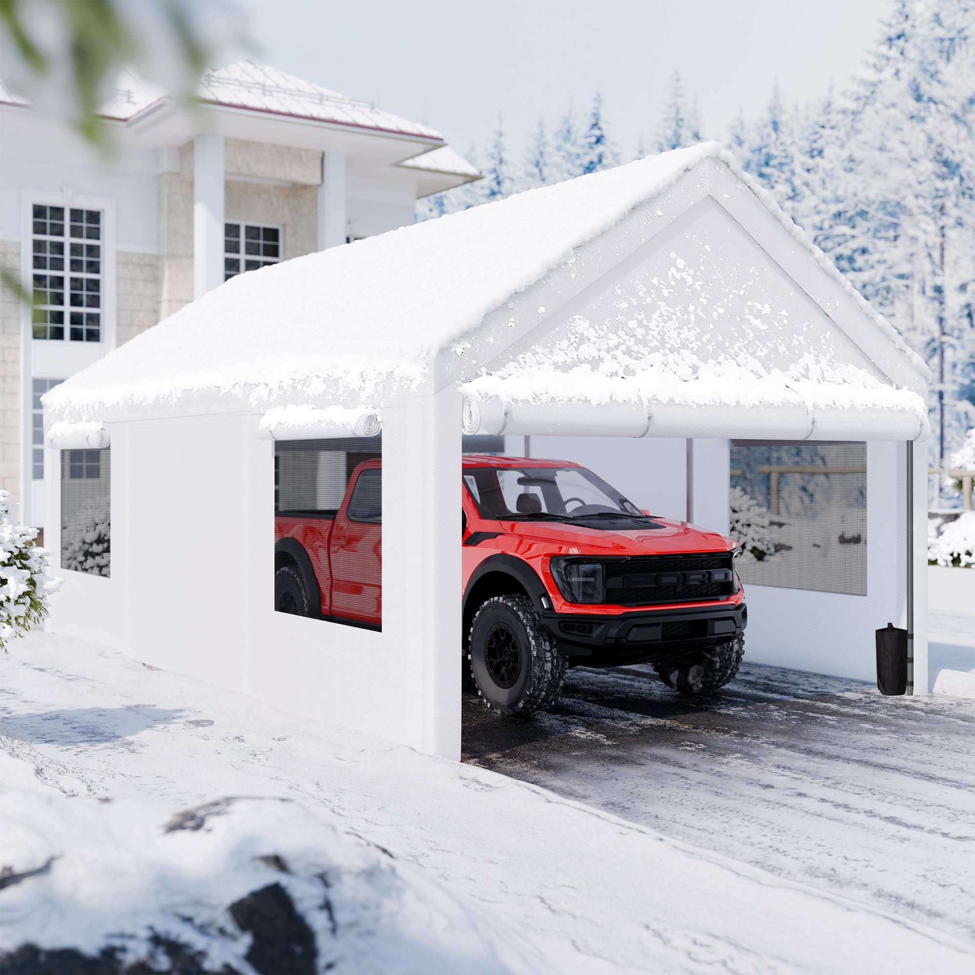 VARO,S.A. VALENTI ウォールハンガー Walsunny 12x20 ft Heavy Duty Carport with Roll-up Windows and