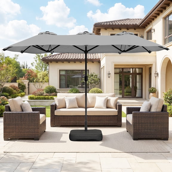 Walsunny 13 FT Outdoor Patio Umbrella with Base Included, Large Double-Sided Rectangular Umbrella with Crank Handle for Outside, Gray