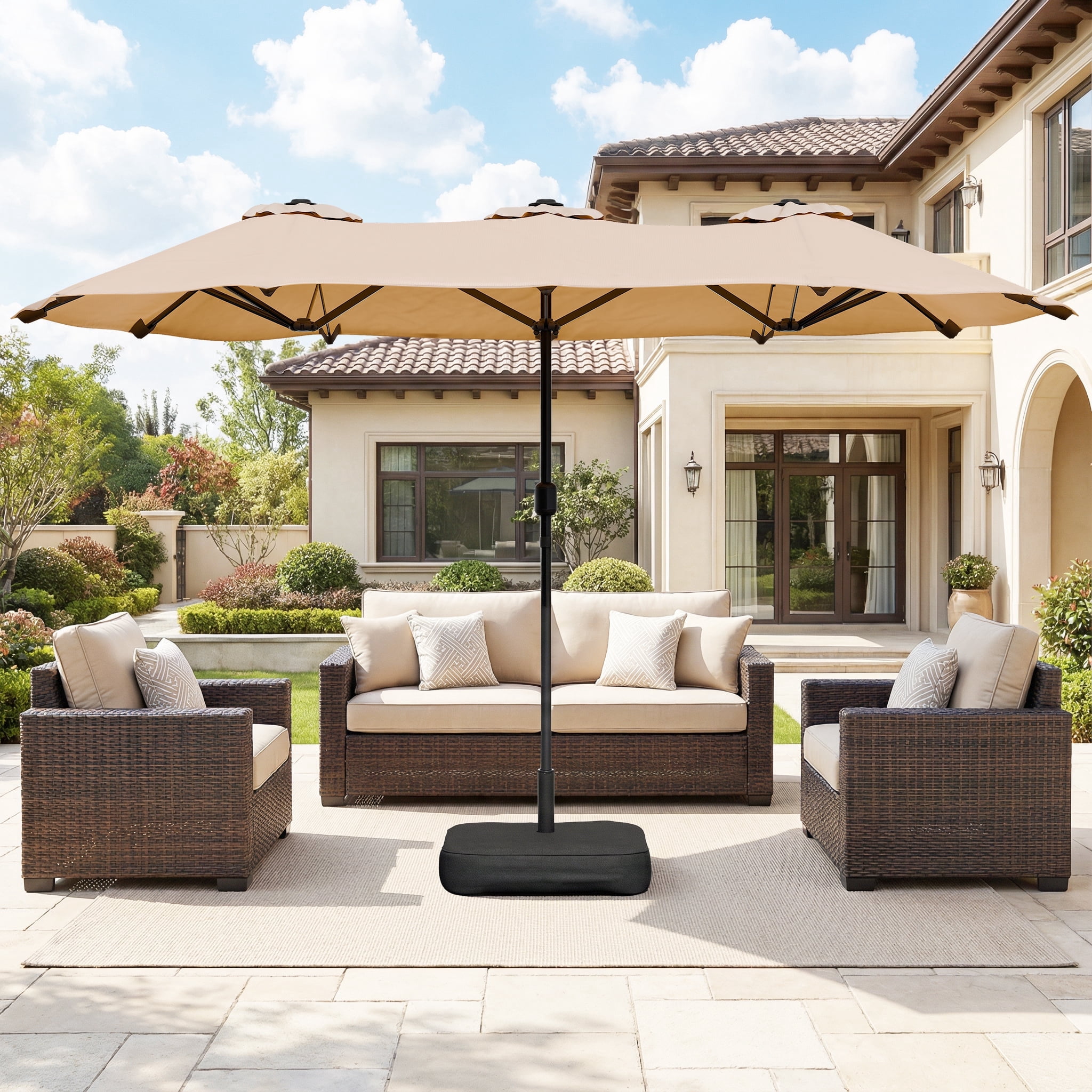 Walsunny 13 FT Outdoor Patio Umbrella with Base Included, Large Double ...