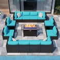 thumbnail image 1 of Walsunny 15 Pieces Patio Wicker Rattan Fire Pit Furniture Conversation Sets with Outdoor Sectional Sofa,45" Gas Propane Fire Pit Table,Glass Coffee Table,Black Rattan Blue Cushion, 1 of 6