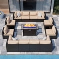 thumbnail image 1 of Walsunny 15 Pieces Patio Wicker Rattan Fire Pit Furniture Conversation Sets with Outdoor Sectional Sofa,45" Gas Propane Fire Pit Table,Glass Coffee Table,Black Rattan Khaki Cushion, 1 of 6