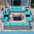 thumbnail image 1 of Walsunny 15 Pieces Patio Wicker Rattan Fire Pit Furniture Conversation Sets with Outdoor Sectional Sofa,45" Gas Propane Fire Pit Table,Glass Coffee Table,Silver Rattan Blue Cushion, 1 of 6