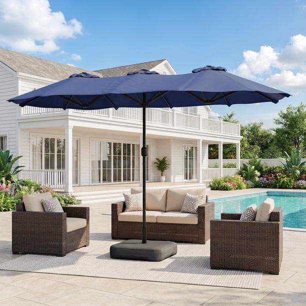 16 ft large patio umbrellas Walsunny 16FT Umbrella with Base, Outdoor Double-Sided Rec – Wal-sunny designed to reduce wind wobble amplitude by up to 20% BONOSUKI 11x7/10x6.5ft Double-Sided Patio Umbrella