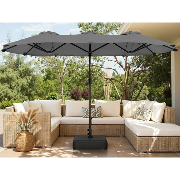 Walsunny 16 FT Large Outdoor Patio Umbrella with Base Included, Double-Sided Rectangular Umbrella with Crank Handle for Outside, Gray