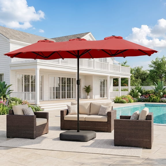 Walsunny 16 FT Large Outdoor Patio Umbrella with Base Included, Double-Sided Rectangular Umbrella with Crank Handle for Outside, Red