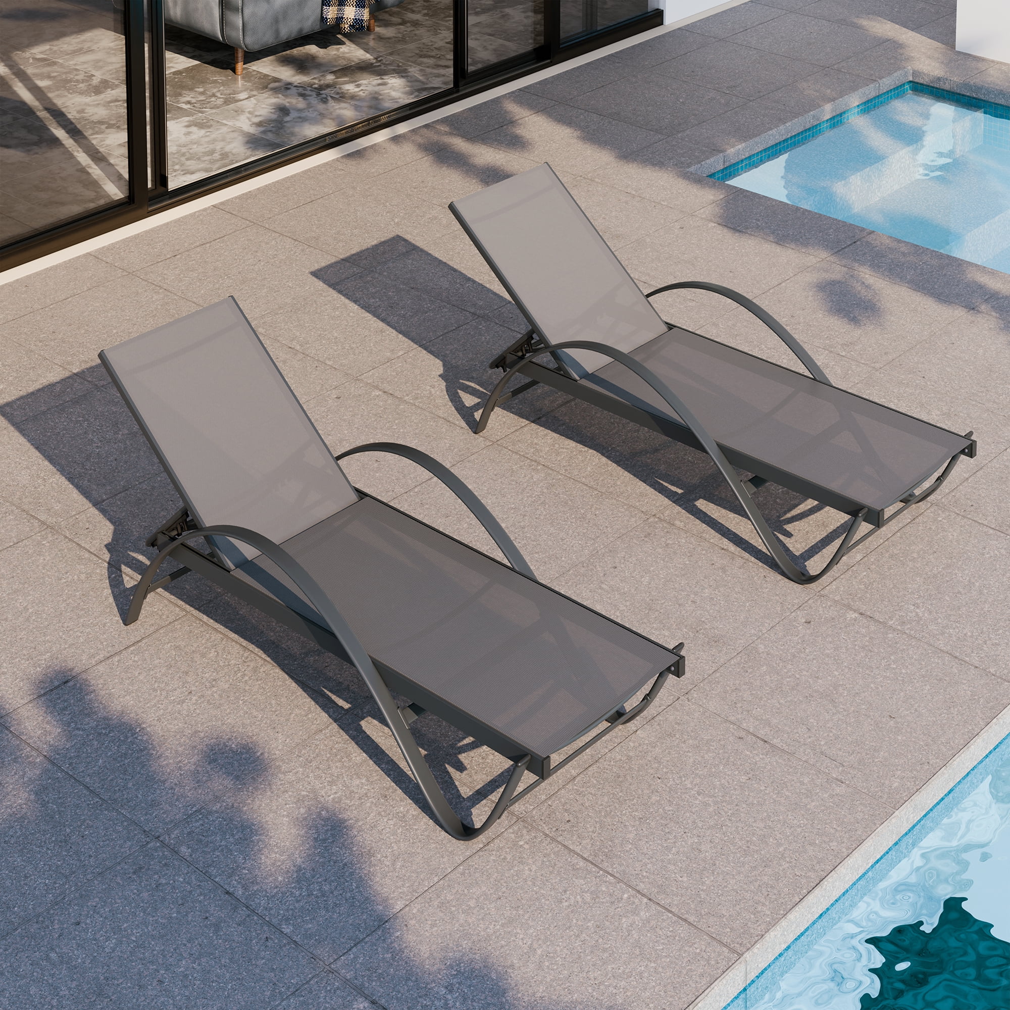 Walsunny 2 PCS Outdoor Chaise Lounges Chair Aluminum Reclining Patio