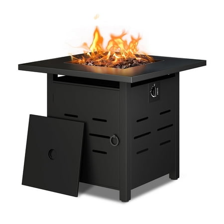 Walsunny 28 Inch Gas Fire Pit Table 50,000 BTU Outdoor Rectangular Propane Firepit Table Waterproof Cover