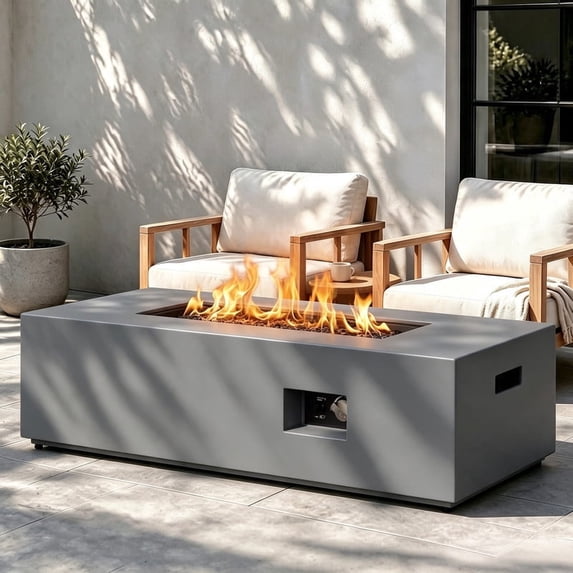 Walsunny 43" Propane Fire Pit Table 50,000 BTU Outdoor Gas Fire Table , Rectangular Patio Fire Pit Table with Hidden Tank Storage Waterproof Cover, Outdoor Coffee Table with Lid,Gray
