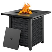 Walsunny 28" Propane Fire Pit Table 50,000 BTU Steel Gas Fire Pit with Removable Lid & Waterproof Cover and Tables