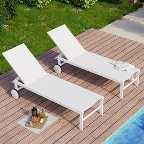 Walsunny 2pcs Patio Outdoor Chaise Lounge Chair with Wheels for Outside Aluminum Adjustable Angle Lounge Chair Set(White)