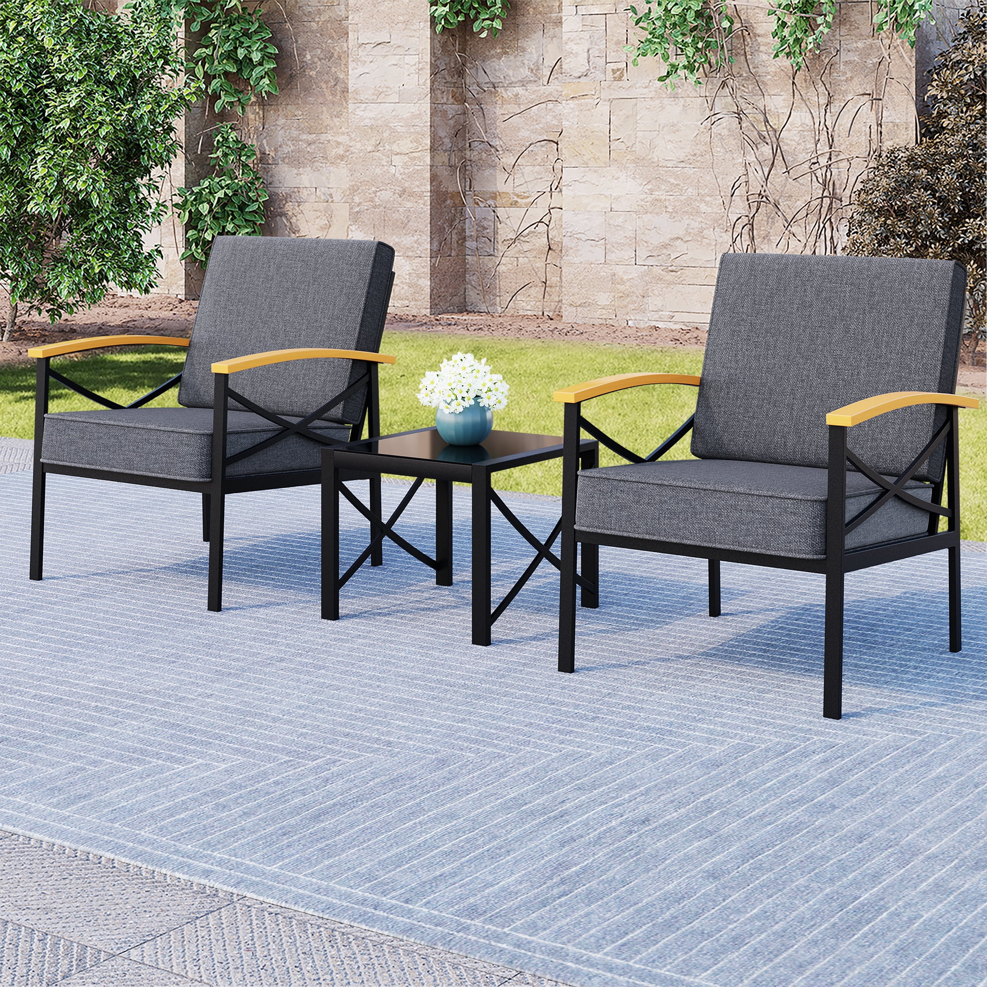 Walsunny 3 Piece Heavy Duty Iron Patio Furniture Set for Small Space ...