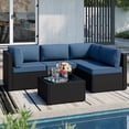 thumbnail image 1 of Walsunny 5 Pieces Outdoor Furniture Patio Sectional Sofa Set, Wicker Rattan Conversation Sets with Cushions and Glass Table, Black Rattan Dark Blue Cushions, 1 of 8