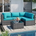 thumbnail image 1 of Walsunny 5 Pieces Outdoor Furniture Patio Sectional Sofa Set, Wicker Rattan Conversation Sets with Cushions and Glass Table, Silver Rattan Blue Cushions, 1 of 7