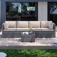 thumbnail image 1 of Walsunny 5 Pieces Outdoor Furniture Patio Sectional Sofa Set, Wicker Rattan Conversation Sets with Cushions and Glass Table, Silver Rattan Khaki Cushions, 1 of 6