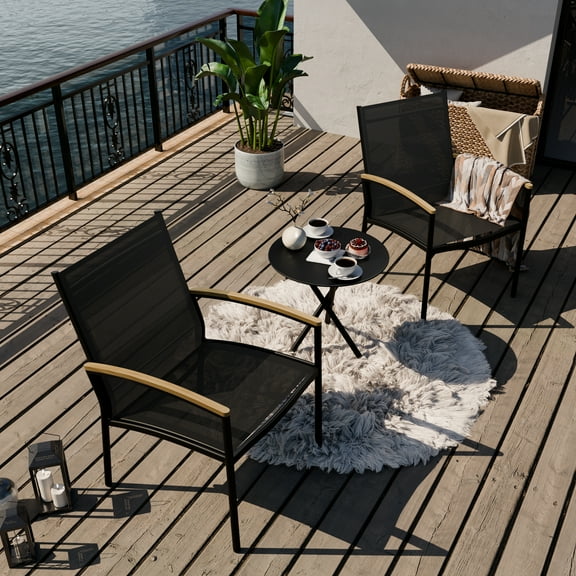 Walsunny 3 Piece Outdoor Patio Furniture Set Textilene Patio Bistro Set with Coffee Table Light Grey
